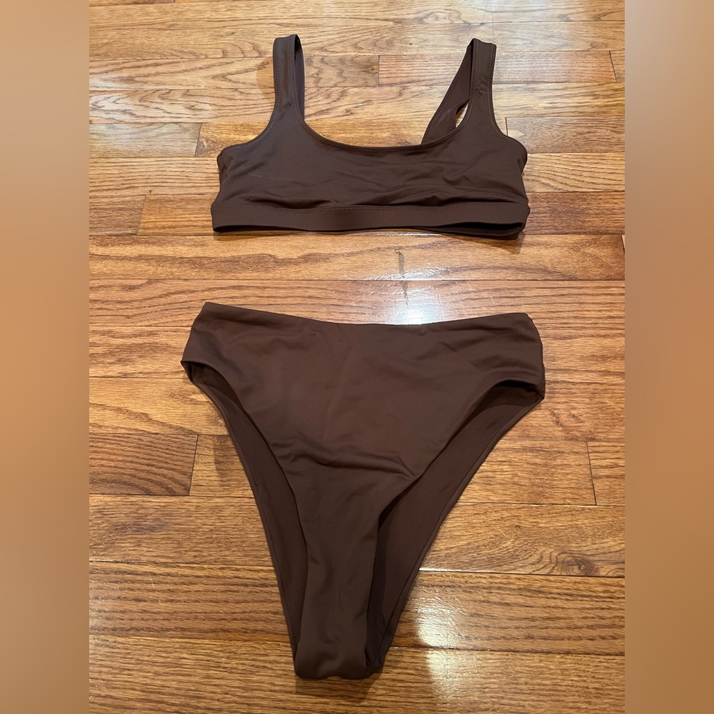 SKIMS Swim Tank Bikini Top & Mid Waist Bottoms in Cocoa